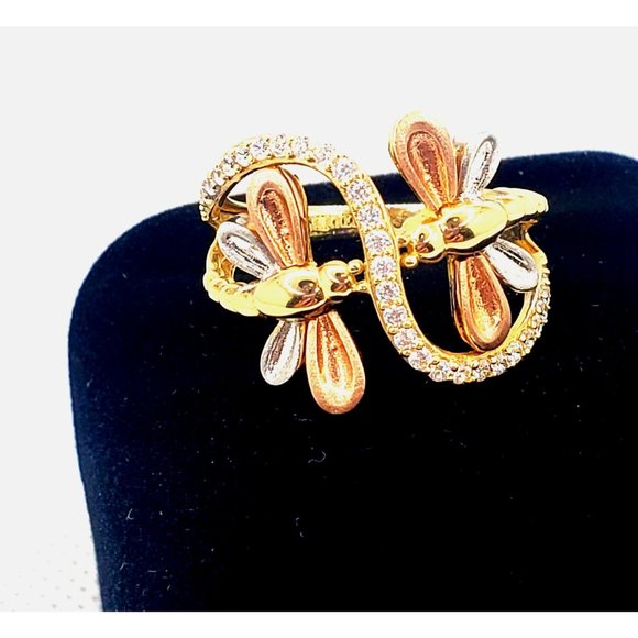 14 k GOLD Double Dragonfly Ring size 6 - Picture 5 of 16